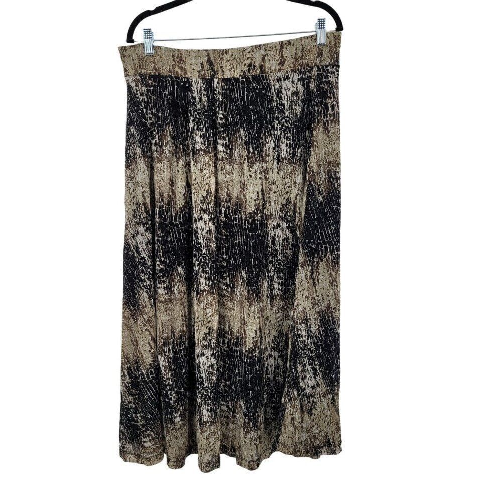 Chelsea‎ & Theodore Maxi Skirt L Brown Black Abstract Animal Net Sheer Overlay